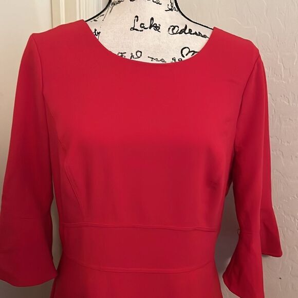 White House Black House Red Bell Sleeve Ruffle Hem Dress Feminine Contemporary - Picture 4 of 13